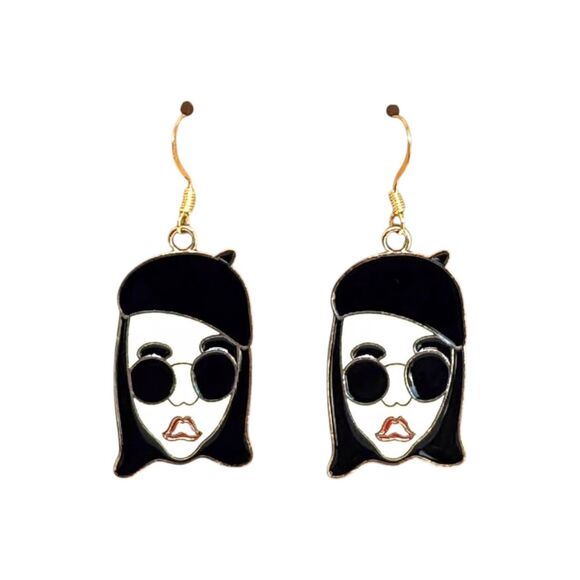 Indio Jewelry Jewelry - Retro Enamel Hippy Woman Gold Indio Jewelry Earrings #2075